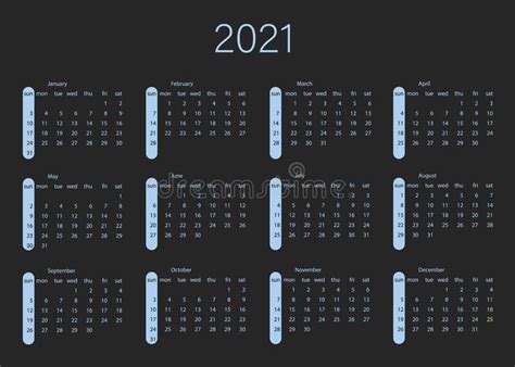Our accurate time shows the current time and seconds, so, you can check the actual time diference between your computer/cell phone clock and our web clock. Vector Calendar For 2021 Year. Day Planner The Scheduler In This Minimalist For Print On A Black ...