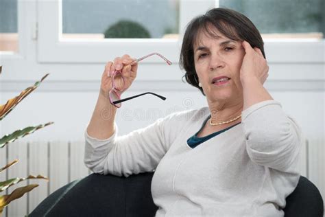 Brunette Mature Woman Rubbing His Eyes Stock Image Image Of Brunette