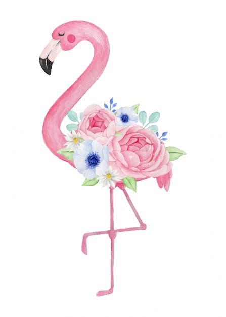 Premium Vector Lovely Flamingo With Beautiful Flower Bouquet