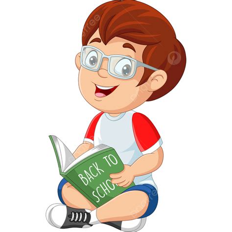 Niño Pequeño De Dibujos Animados Sentado Y Leyendo Un Libro Png