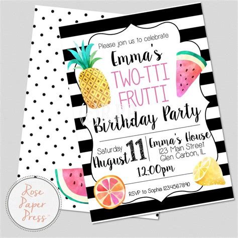 Two Tti Frutti 2nd Birthday Invitation Tutti Frutti Invitation
