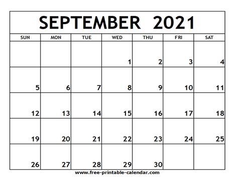 This september 2021 calendar is always useful for example to see if you have vacation. September 2021 Printable Calendar - Free-printable ...