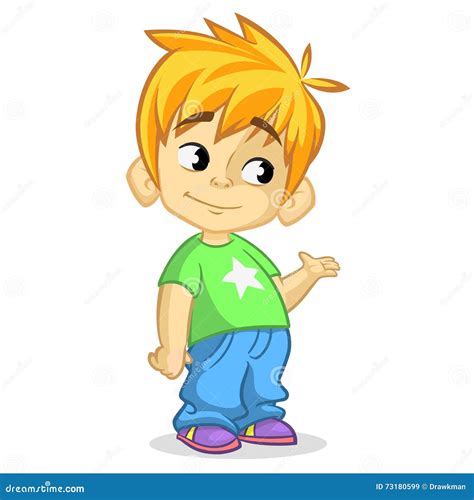 Cute Blonde Boy Waving And Smiling Vector Cartoon Illustration Of A