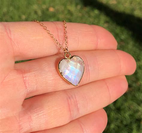 Moonstone Necklace Rainbow Moonstone Heart Pendant Gold Heart