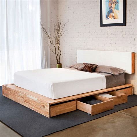Platform Bed With Storage Underneath Matching Floating Headboard