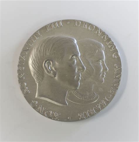 Lundin Antique Stor Sølv Medalje Til Minde Om Kong Konstantin Og
