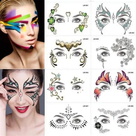 18pcs Fake Temporary Tattoo Sticker Face Mask Tattoo For Women Long Lasting Waterproof 8 Style