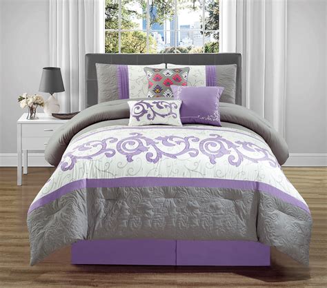 Wpm Pieces Complete Bedding Ensemble Beige Lavender Purple Grey