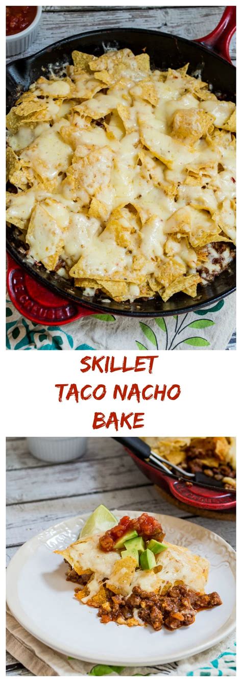 Sprinkle with 1/2 of the cheese (1 c) on each chip. Skillet Taco Nacho Bake #SundaySupper #McSkilletSauce ...