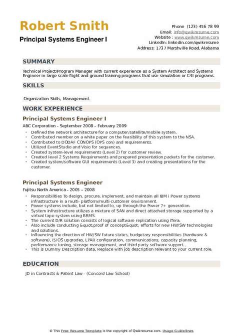 Principal Systems Engineer Resume Samples | QwikResume