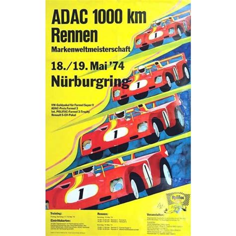 Vintage 1974 Nurburgring German Motor Racing Poster Print Vintage