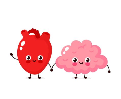 Premium Vector Cute Healthy Happy Human Brain And Heart Organ
