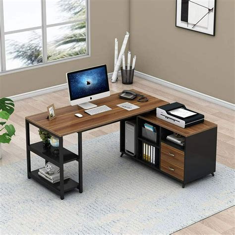 Tribesigns L Shaped Computer Desk With File Cabinet 55 Rotating