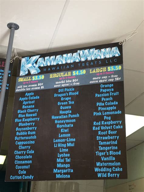 Menu at Kamana'Wana Hawaiian Treats, LLC pub & bar, Phoenix