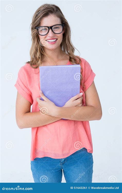 Pretty Geeky Hipster Holding Notepad Stock Image Image Of Style