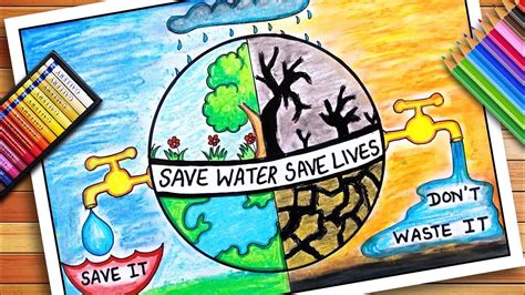 Oil Pastel Drawings Easy Easy Drawings Save Water Poster Drawing