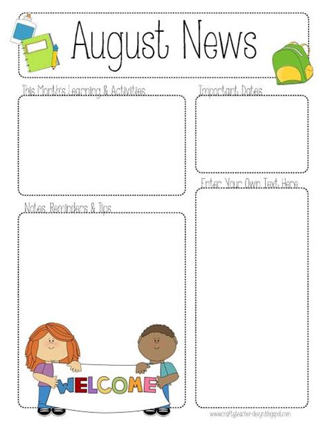 The Crafty Teacher August Printable Newsletter For All Grades Class