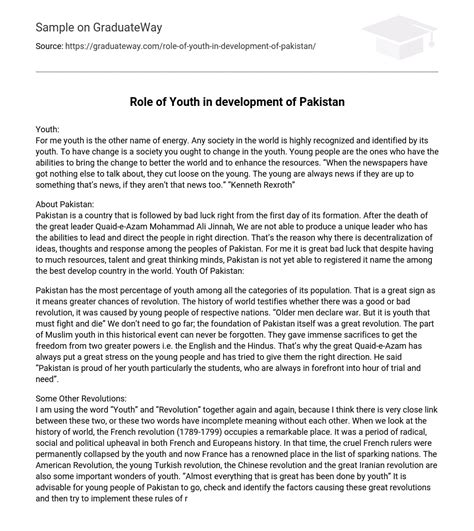 Role Of Youth In Development Of Pakistan Essay Example Graduateway