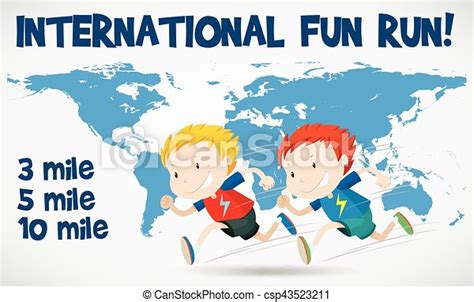 International Fun Run Poster With Runners Illustration Canstock