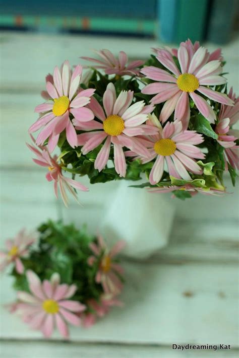 Daisy flowers and pom flowers add great pops of color and texture to diy flower arrangements. 3 Pink Daisies and Ivy, Fake Plastic Flowers | Plastic ...