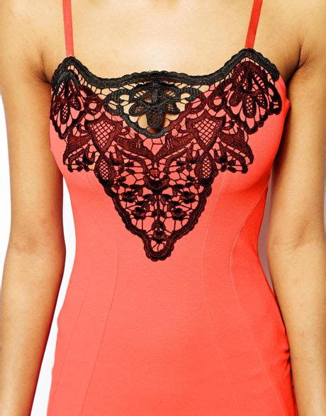 Lipsy Cami Pencil Dress With Lace Detail In Red Coral Lyst