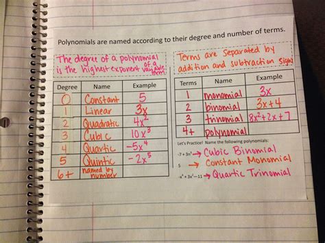 Making Mathematics Magical Polynomials Interactive Notebook Pages