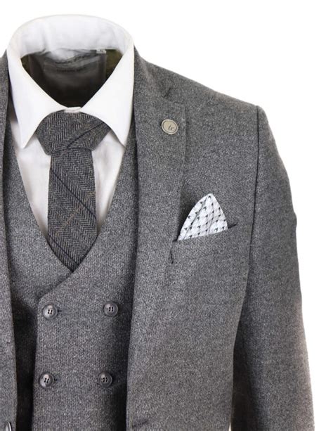 Mens 3 Piece Grey Suit With Double Breasted Waistcoat Buy Online