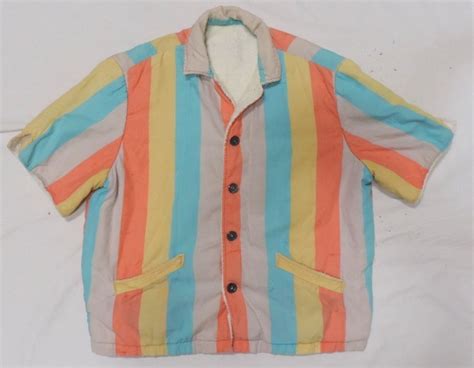 Vtg Cabana Shirt Terry Cloth Lined Beach Print Pool Coverup Sz M Mens