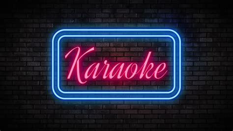 Karaoke Neon Light On Brick Wall Night Bar Blinking Neon Sign Motion Animation Video