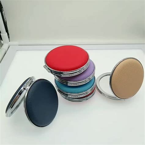 High Class Promotional Gray Crystal Compact Mirror Round Metal Mirror Foldable Pocket Makeup