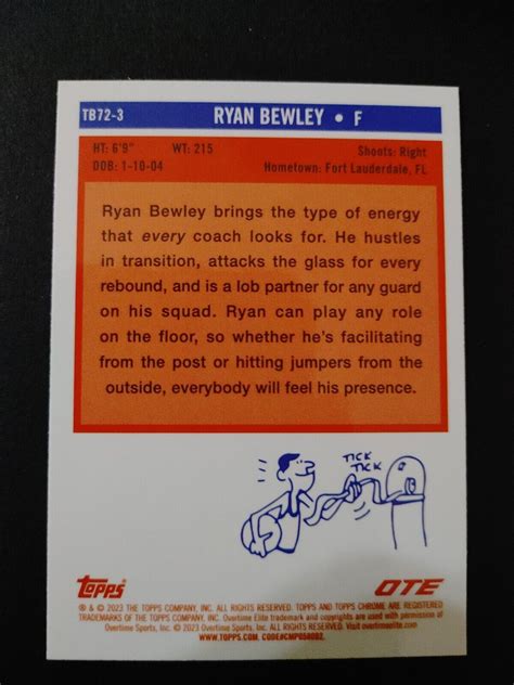 🏀🔥⭐2023 Topps Chrome OTE Basketball #TB72-3 Ryan Bewley Refractor