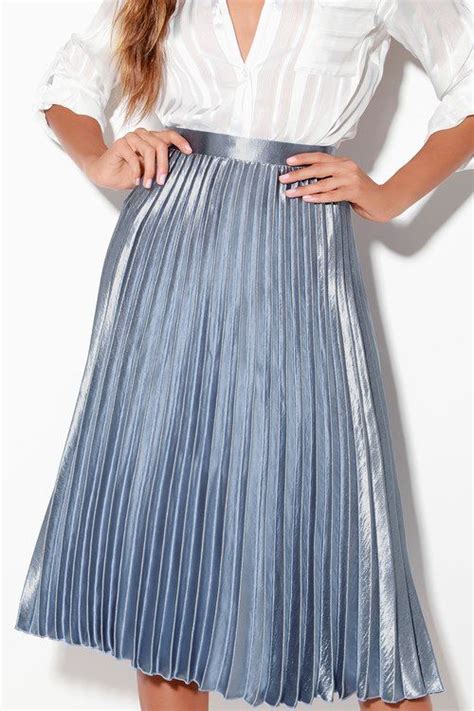 Pretty Pleats Light Blue Metallic Pleated Midi Skirt Metallic Tulle