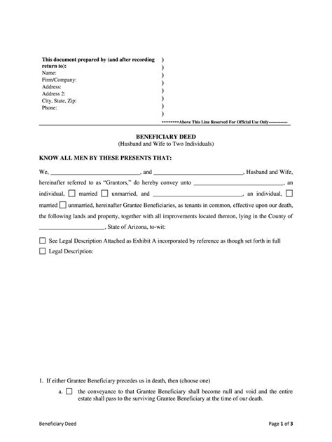 Arizona Transfer On Death Deed Or Tod Beneficiary Deed For Husband And