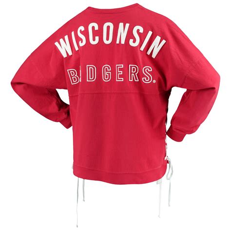 women s red wisconsin badgers chunky side lace up spirit jersey t shirt spirit jersey lady in