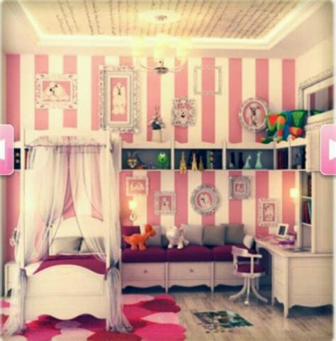 Vibrant bedroom with lively gallery wall. Pink white striped walls cute girly room | Girls room ...