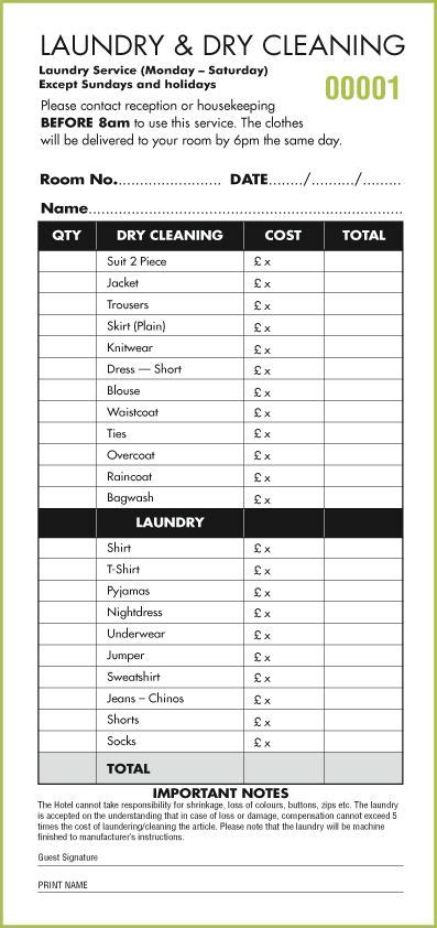 laundry invoice template dry cleaning receipt pads