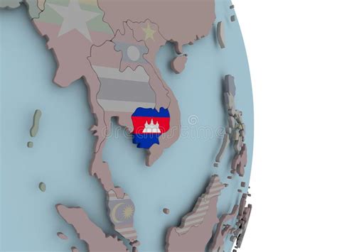 Map Of Cambodia On Political Globe With Flag Stock Illustration