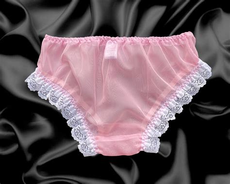 Frilly Sissy Sheer Nylon Satin Rose Bows Panties Full Bum Knickers Size
