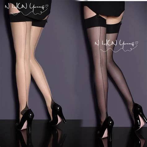 Womens Sexy Stockings Cuban Heel Back Seam Stockings Wide Lace Up
