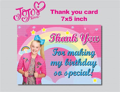 Check out our jojo siwa font selection for the very best in unique or custom, handmade pieces from our craft supplies & tools shops. JoJo Siwa thank you card 7x5 inch Printable DIGITAL file ...