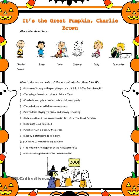 Its The Great Pumpkin Charlie Brown Movie Worksheet Charlie Brown