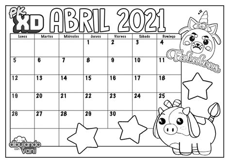 Abril 2021 PK XD para imprimir - Calendario - Dibujando con Vani