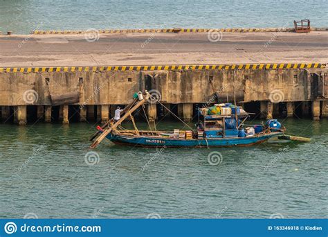 Closeup Of Small Fishing Vessel Off Dock At Da Nang Port Vietnam
