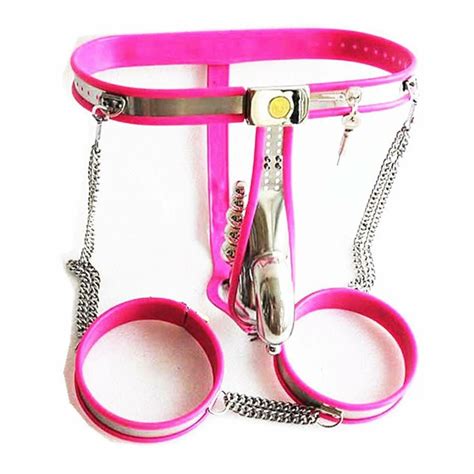 Full Male Chastity Belt Device Pink Stainless Steel Cage Thigh Etsy