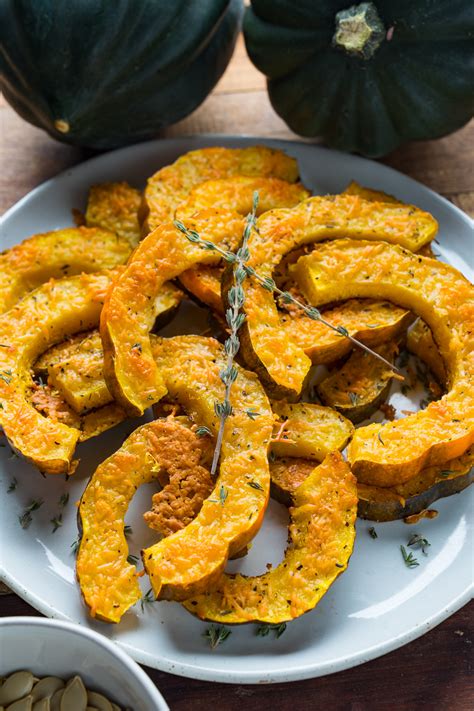 Baked acorn squash slices with brown sugar and pecanswell. Parmesan Roasted Acorn Squash - Closet Cooking