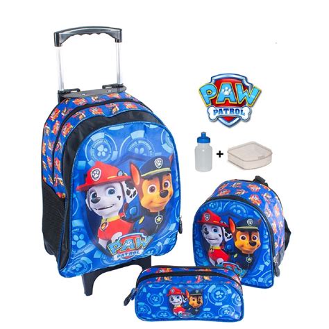 Kit Mochila Patrulha Canina De Rodinhas Lancheira Estojo Brindes