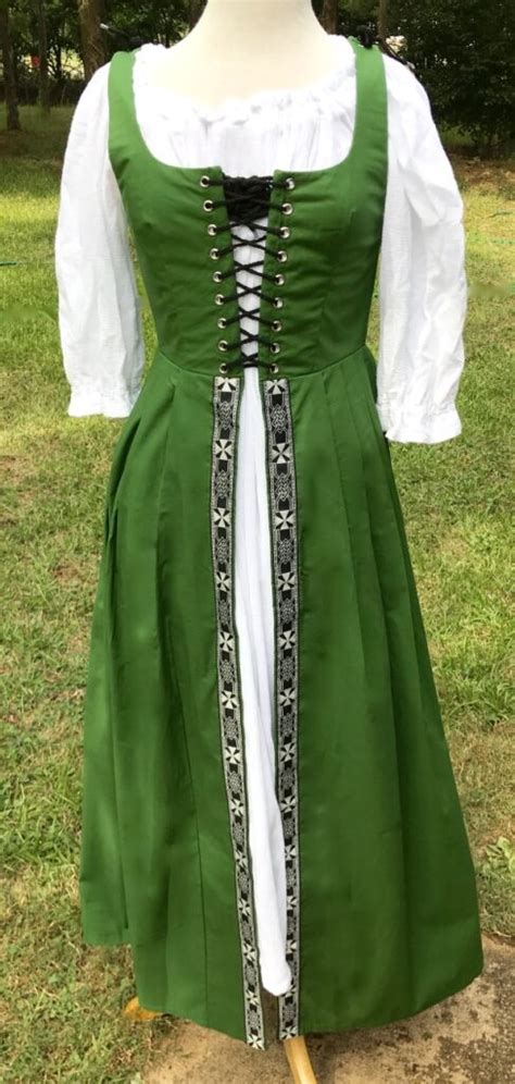 Irish Overdress In Green Cotton Medium W36 Time Period Clothing