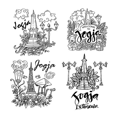Premium Vector Set Doodle Of Yogyakarta City Indonesia