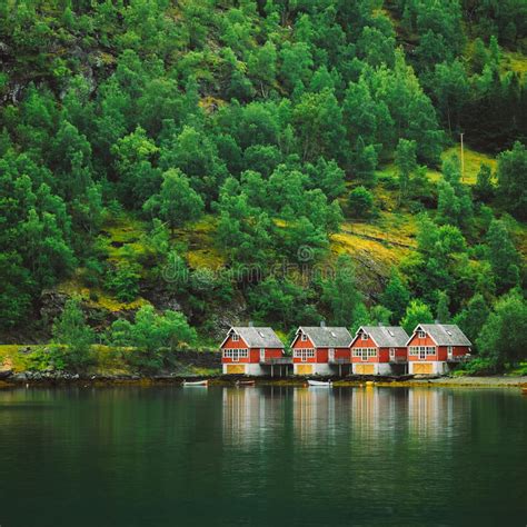 Sognefjord Port In Flam Norway Red Wooden Docks Stock Photo Image