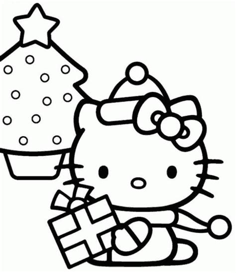 Dibujos para colorear Hello Kitty con su arbol de Navidad | Dibujos